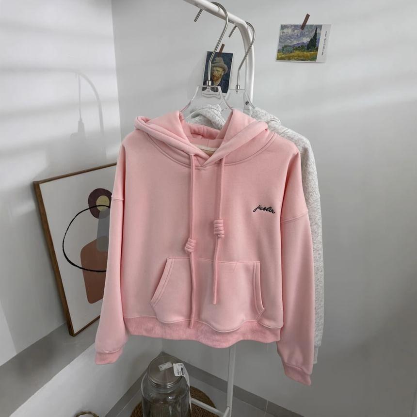 Drawstring Crewneck Lettering Oversized Hoodie Product Image