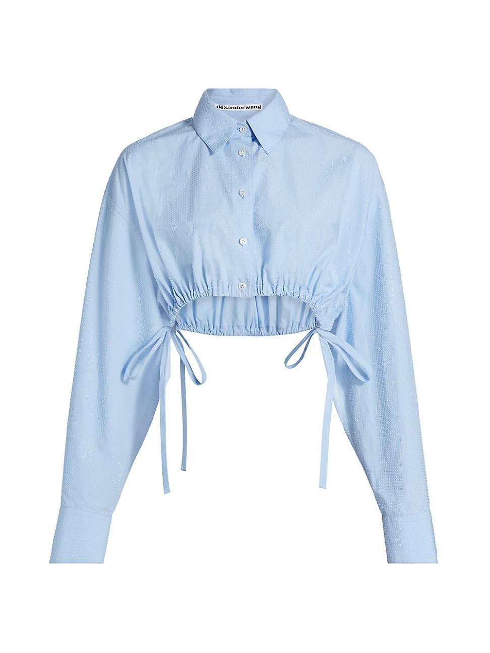 Womens Hotfix Crystal Drawstring Cropped Shirt product image