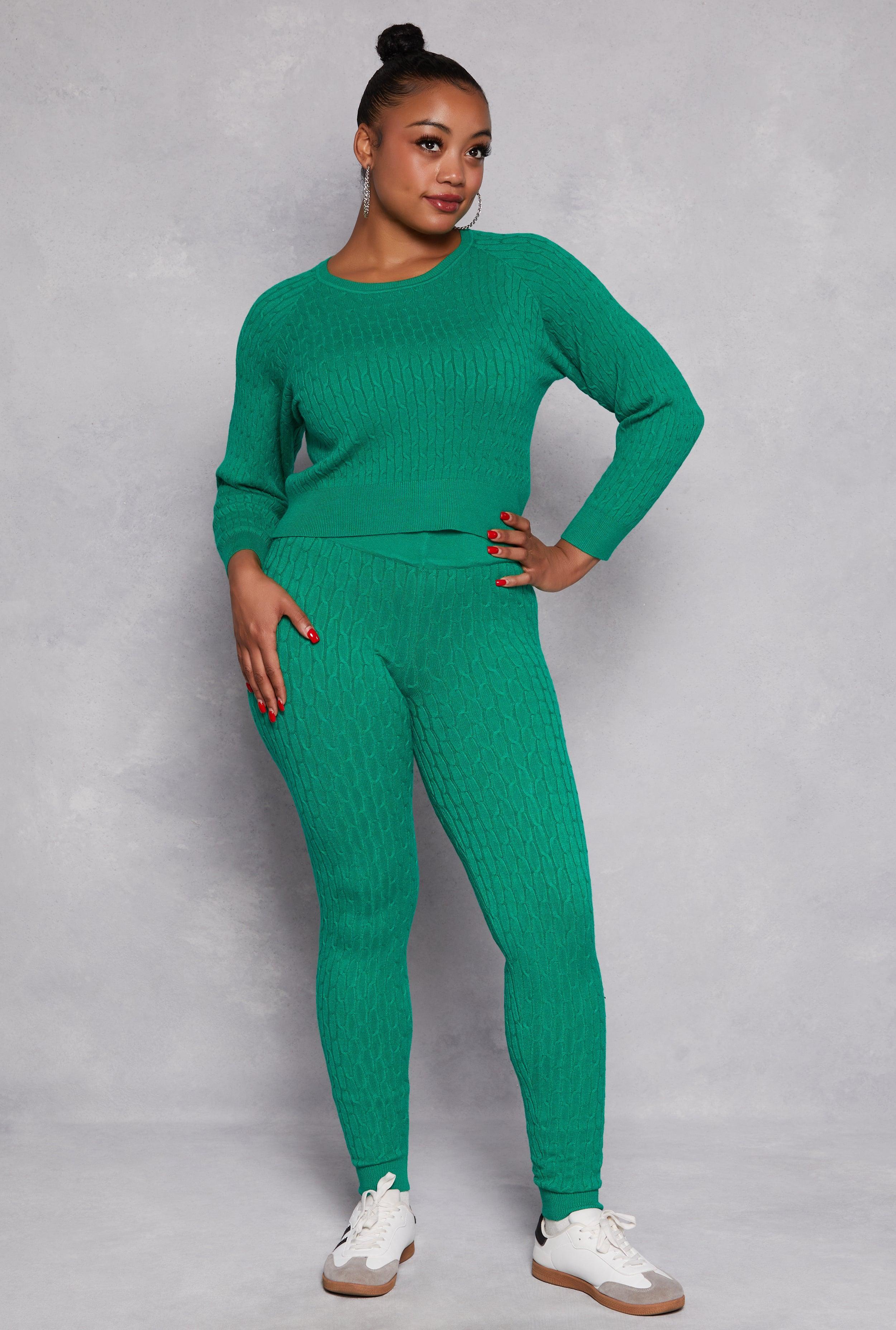 Womens Plus Size Cable Knit Wide Waist Leggings Product Image