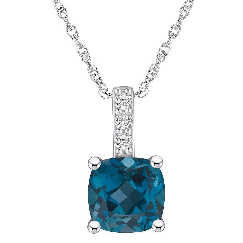 Alyson Layne 14k White Gold Cushion London Blue Topaz & Diamond Accent Pendant Necklace, Womens Product Image