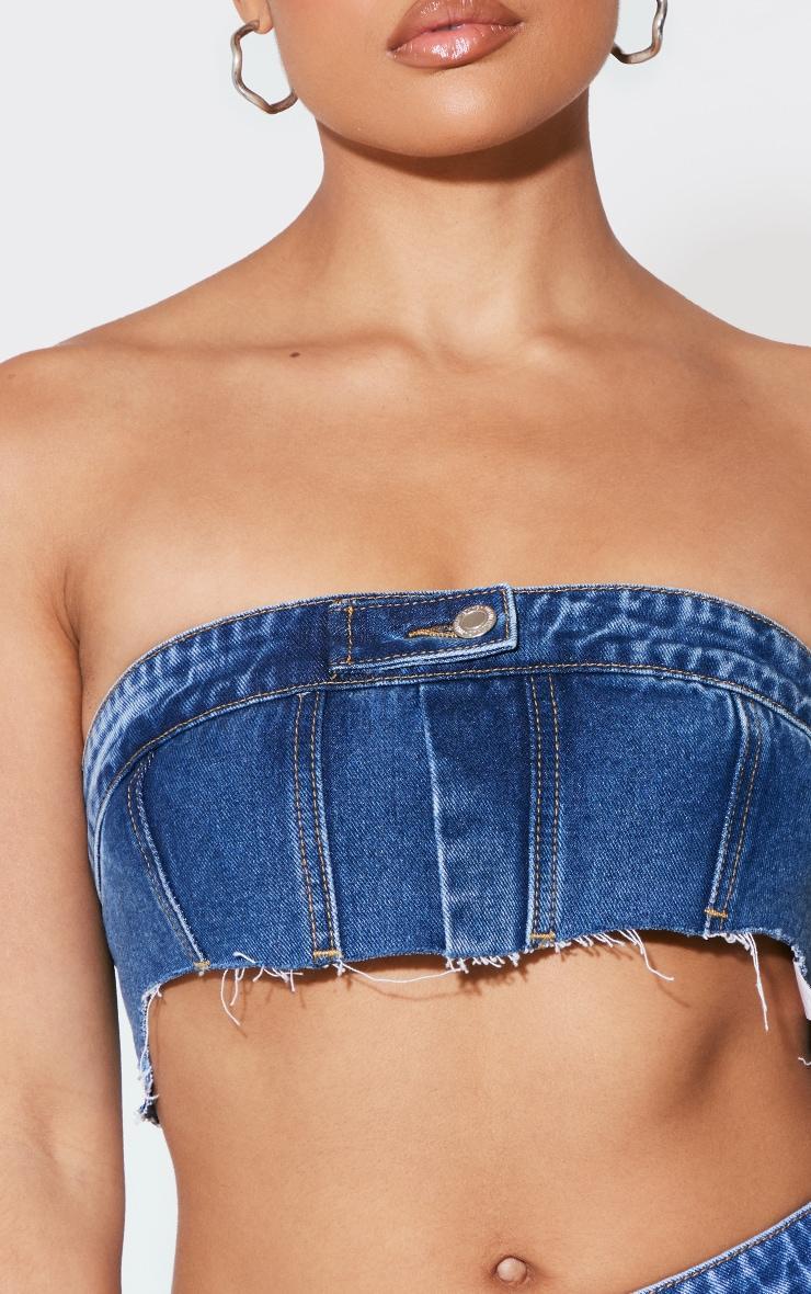 Mid Blue Wash Extreme Cropped Denim Bandeau Top Product Image