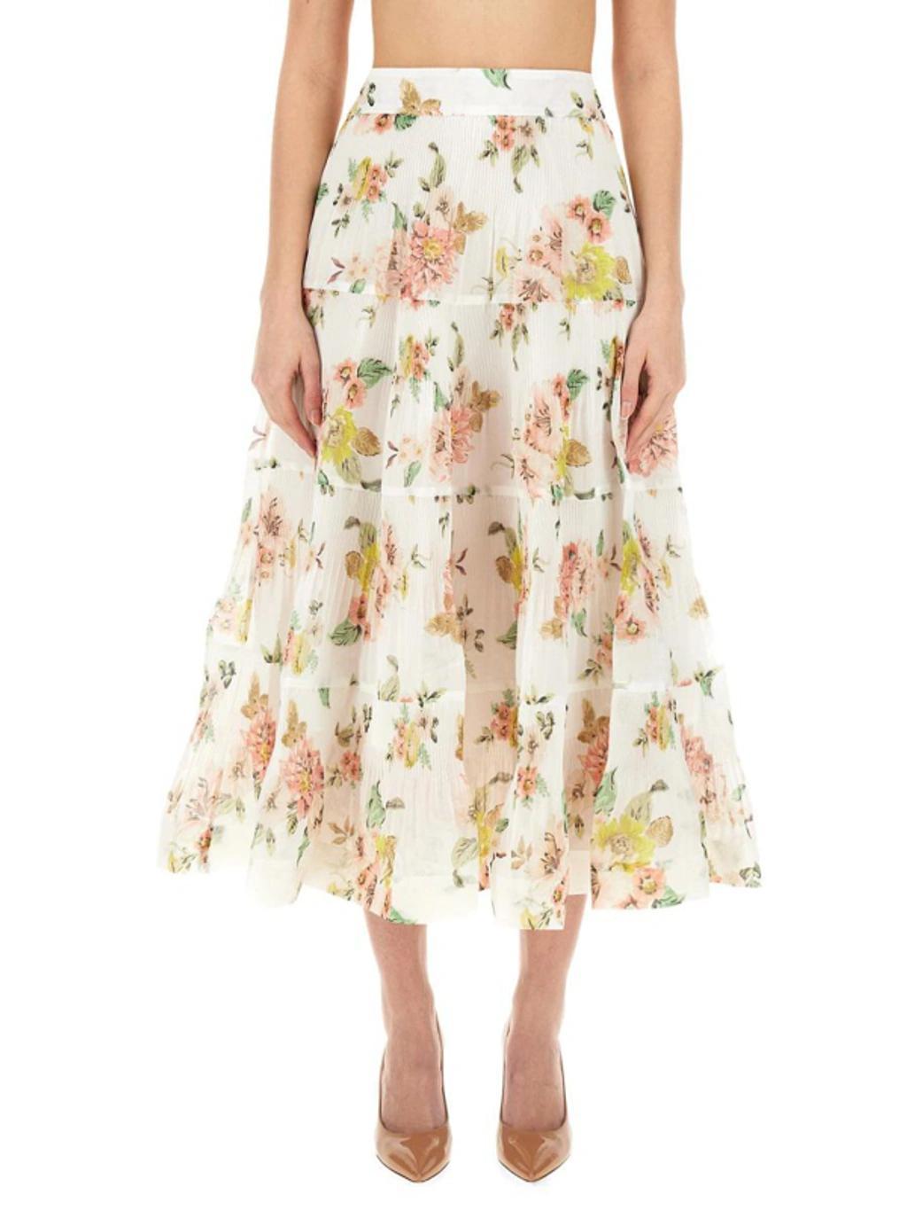 Pleated Floral-print Georgette Midi Skirt In Coral Floral product image