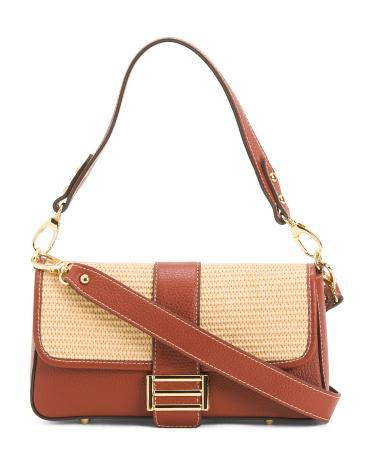 Leather Flap Over Baguette Crossbody for Women | Leather/Metal Product Image