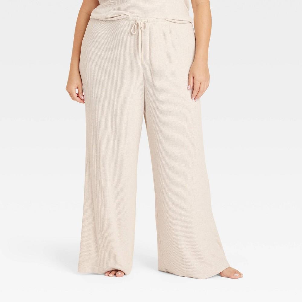 Womens Cozy Ribbed Wide Leg Pants - Auden Oatmeal 4X Product Image