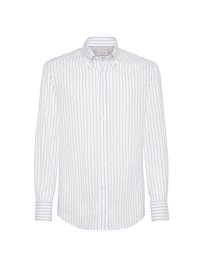 Mens Textured Striped Cotton Slim Fit Shirt With Button-Down Collar Product Image