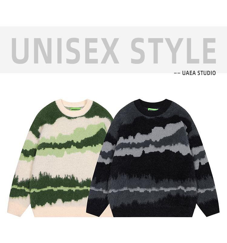 Couple Matching Crew Neck Patterned Sweater Product Image