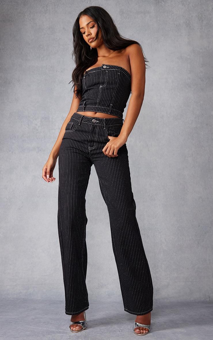 Tall Black Denim Pinstripe Mid Rise Straight Leg Jeans product image