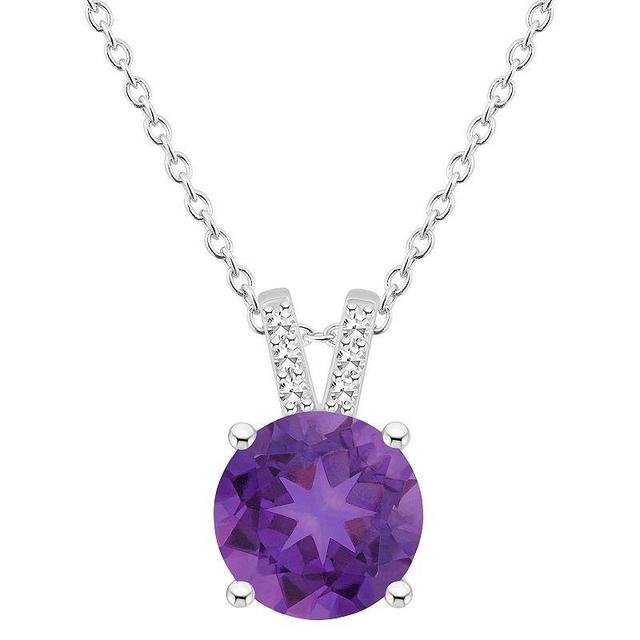 Alyson Layne Sterling Silver 8 mm Round Gemstone & Diamond Accent Pendant Necklace, Womens Purple Product Image