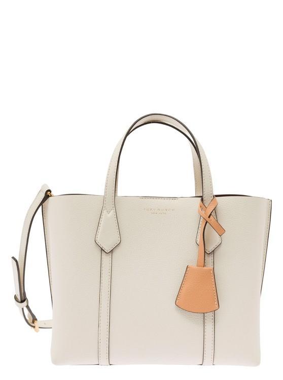 TORY BURCH Perry Small White Tote Bag With Removable Shoulder Strap In Grainy Leather Product Image