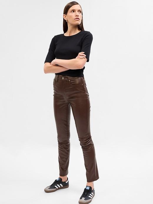 High Rise Vegan Leather Vintage Slim Pants Product Image