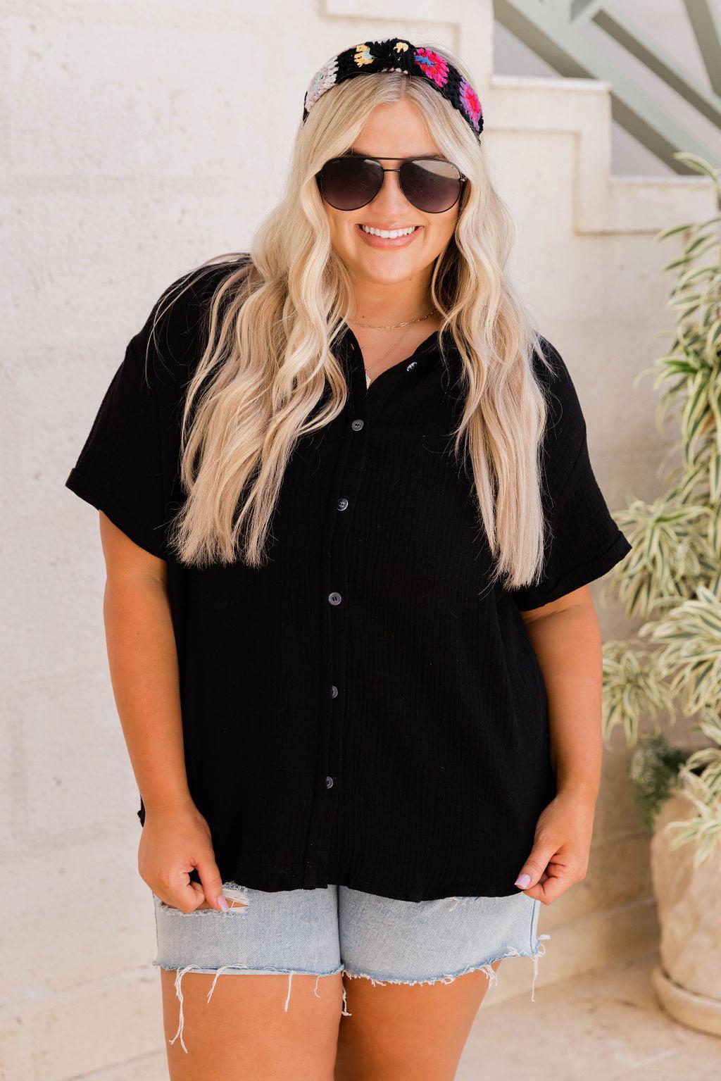 Clear Your Mind Black Button Front Gauze Blouse FINAL SALE Product Image