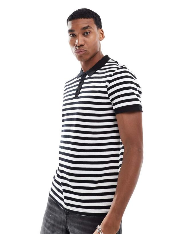 Threadbare textured stripe polo in black Product Image