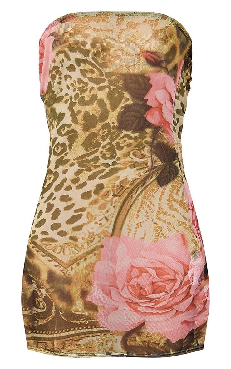 Green Leopard Print Mesh Bandeau Bodycon Dress Product Image