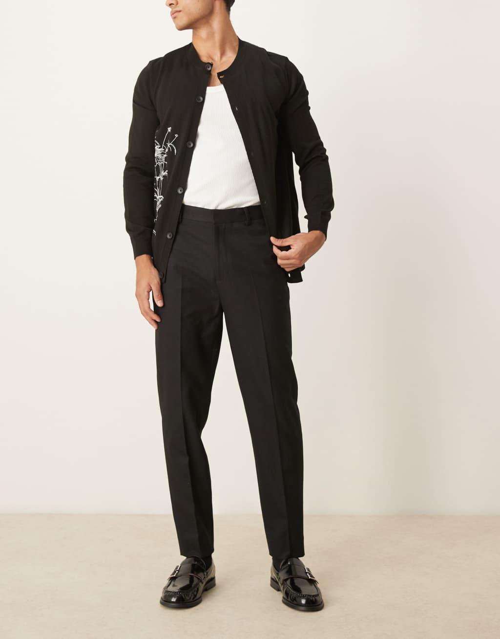 ASOS DESIGN smart tapered fit textured pants in black Product Image