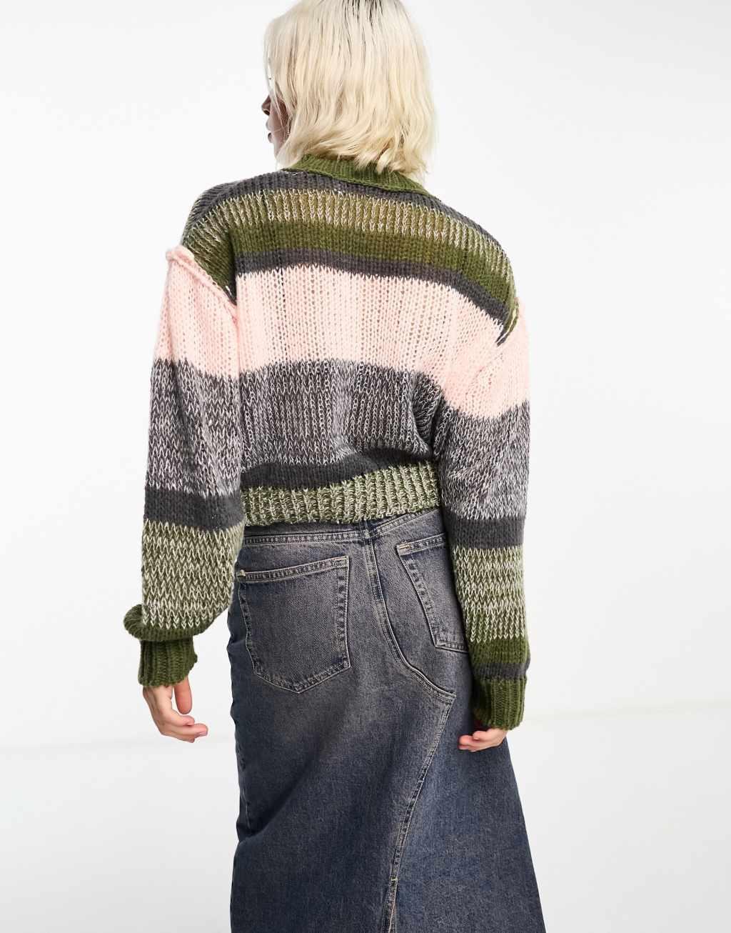 COLLUSION knitted crew neck sweater in multi stripe Product Image