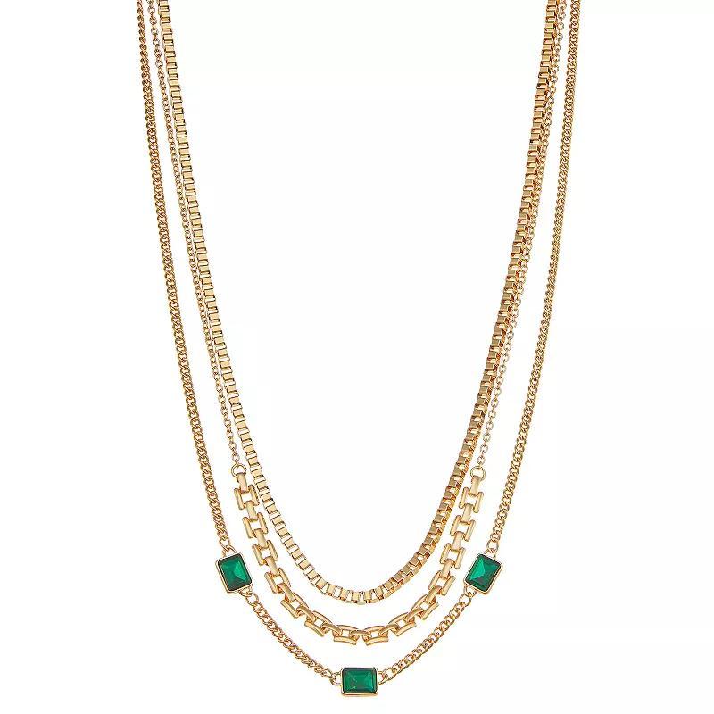 Nine West Square Stone Triple-Strand Necklace, Womens, Green Product Image