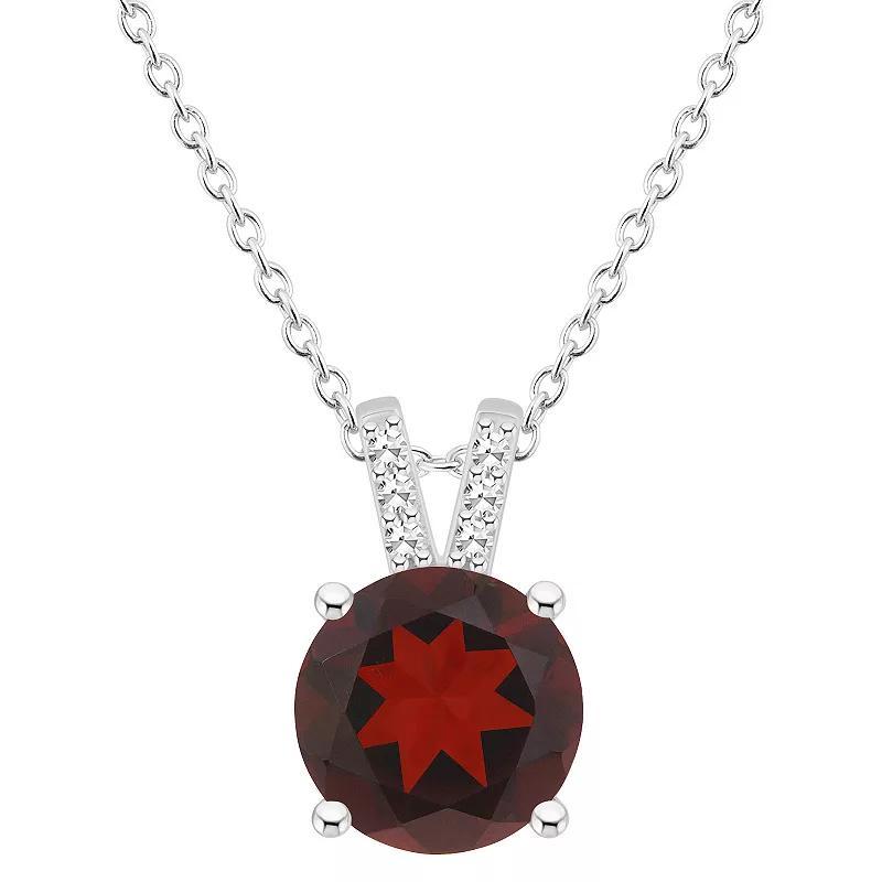 Alyson Layne Sterling Silver 8 mm Round Gemstone & Diamond Accent Pendant Necklace, Womens Red Product Image