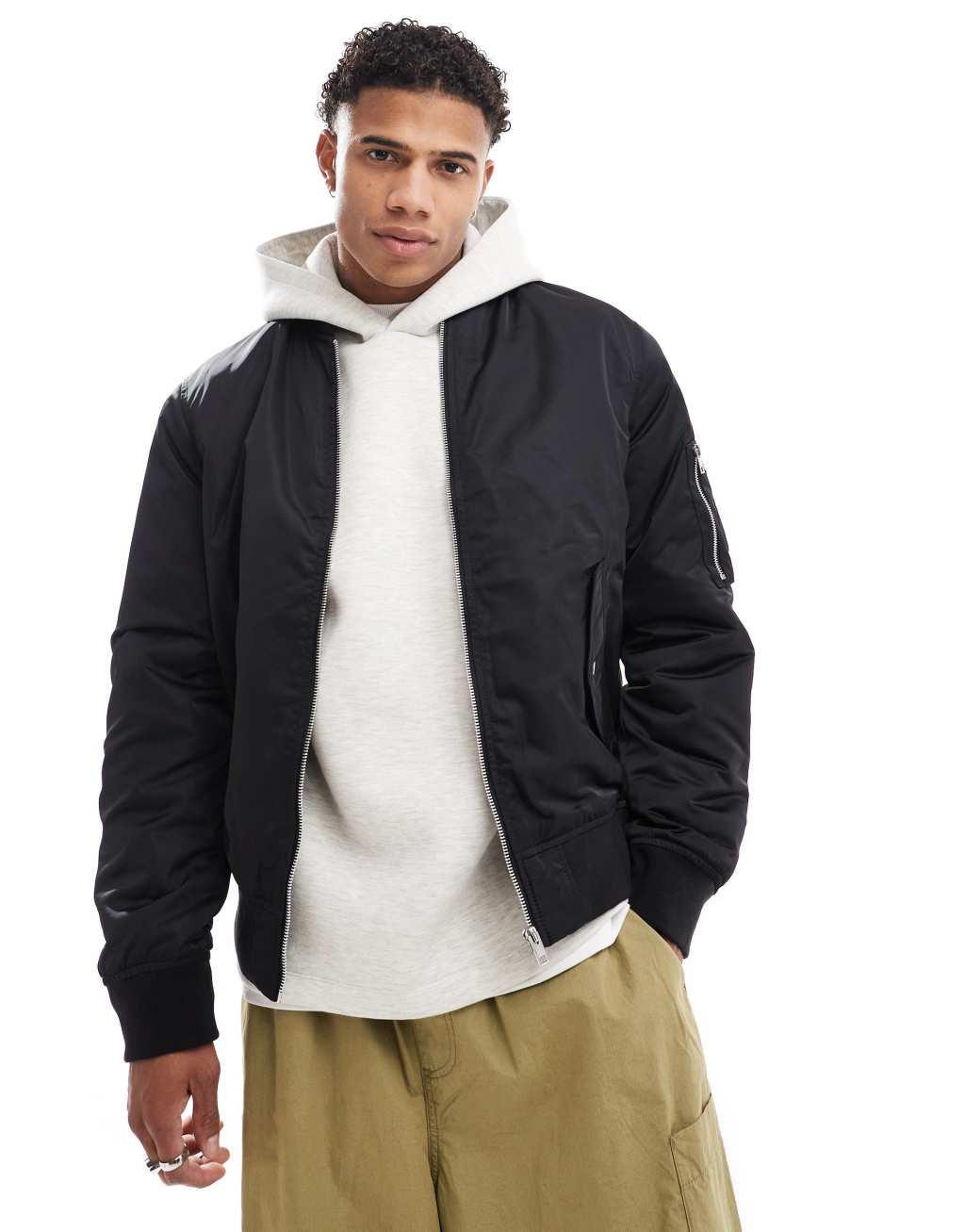 Jack & Jones bomber jacket with pockets in khaki  Product Image