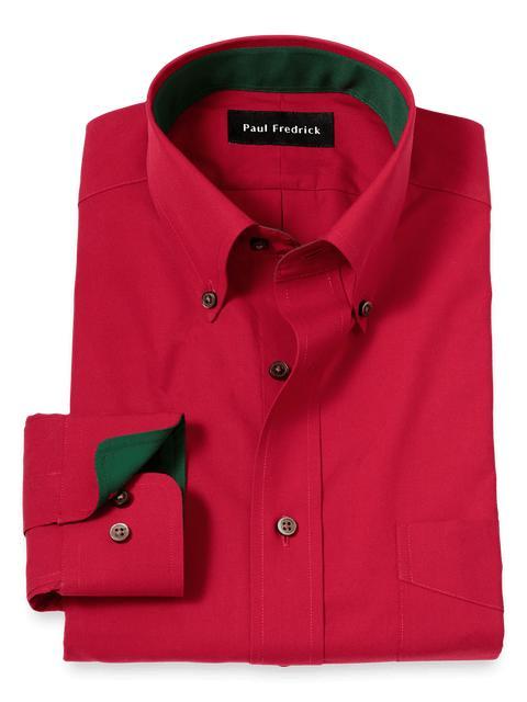 Non-Iron Cotton Solid Dress Shirt With Contrast Trim - Red Product Image