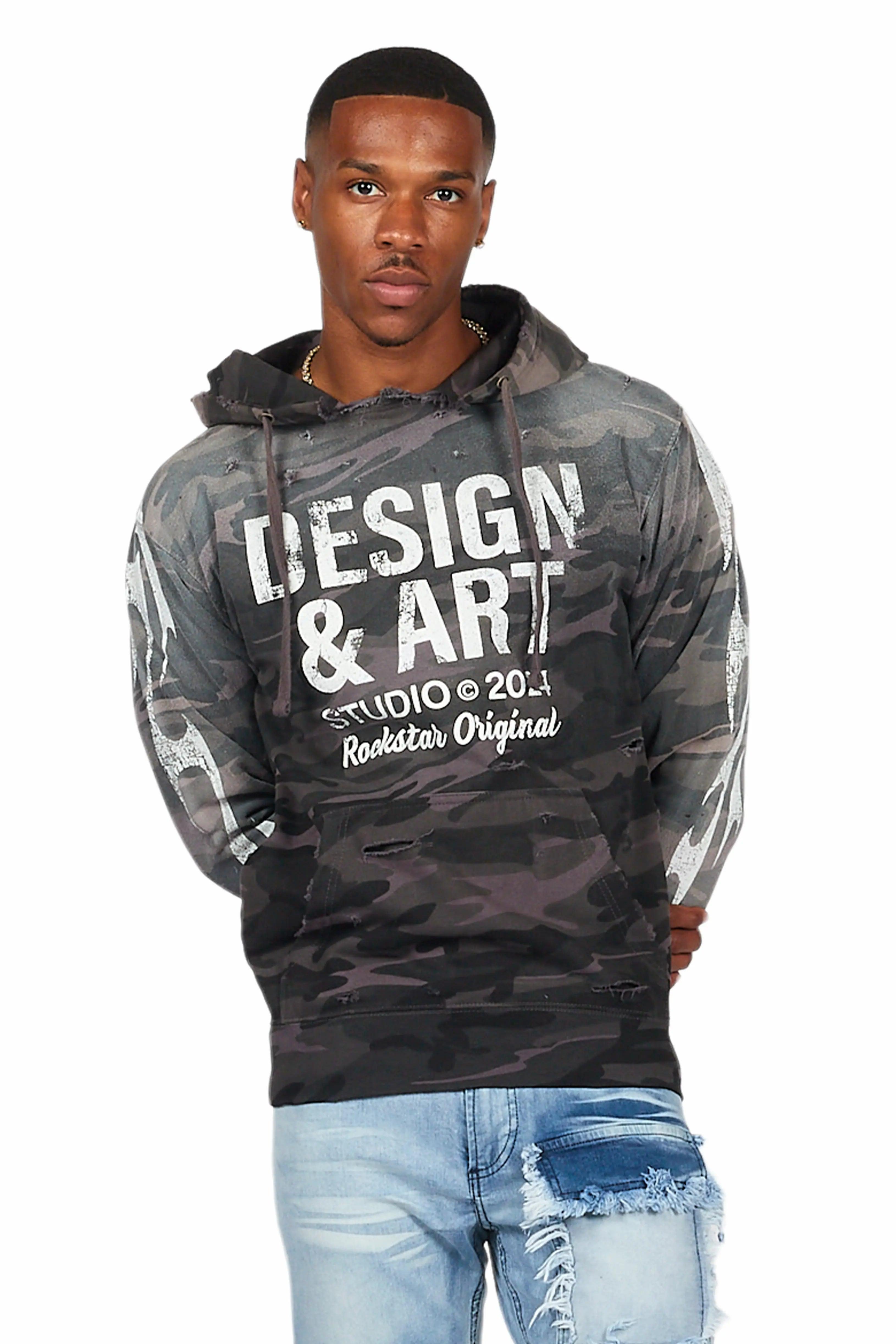 Vachel Black Graphic Hoodie Male Product Image