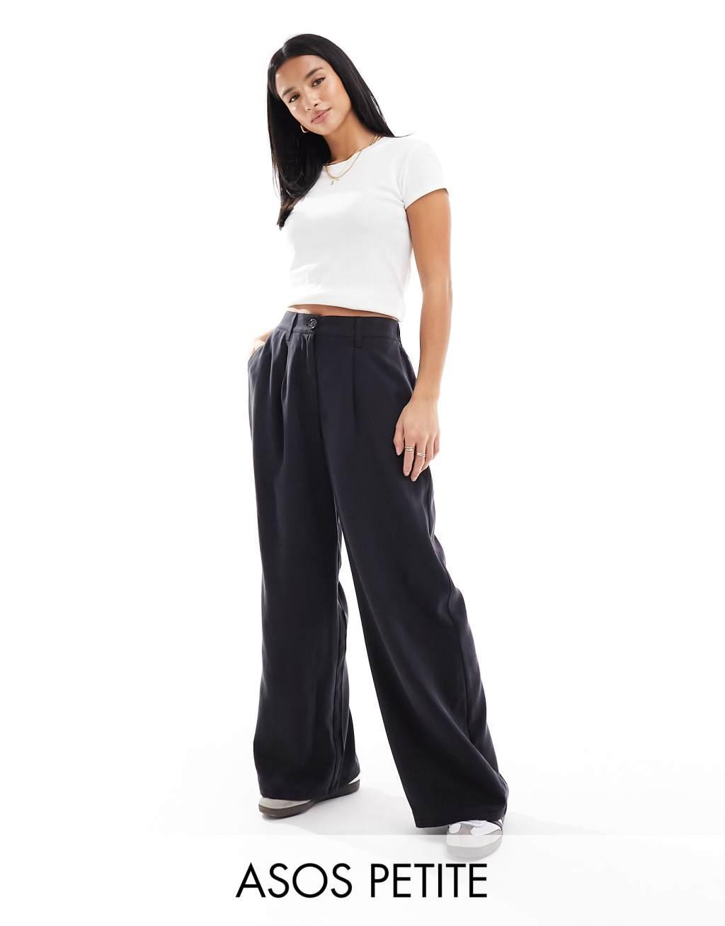 ASOS DESIGN Petite wide leg dad pants in washed black  product image