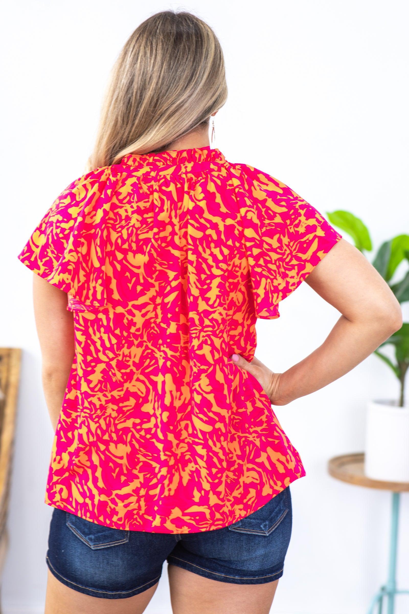 Orange Two Tone Abstract Print Woven Top Product Image