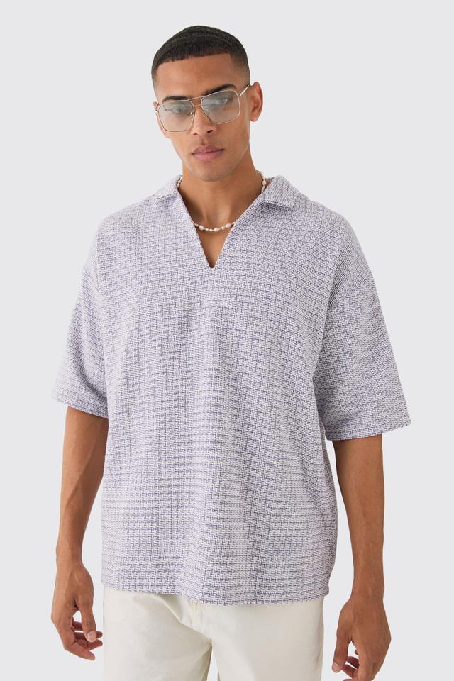 Overhead V Neck Geo Textured Shirt | boohooMAN USA Product Image