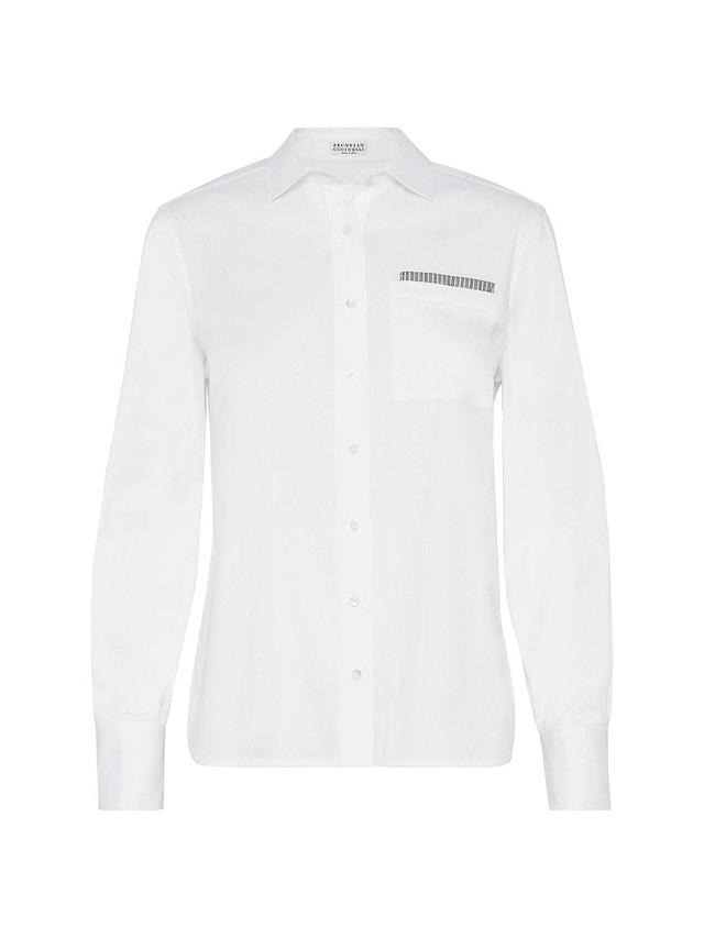 Womens Stretch Cotton Poplin Shirt with Shiny Ribbed Detail Product Image