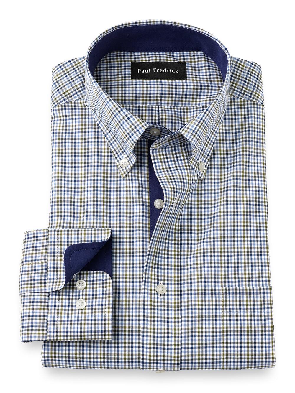 Tailored Fit Non-iron Cotton Tattersall Dress Shirt With Contrast Trim Product Image