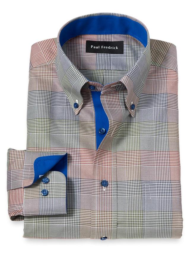 Non-Iron Cotton Plaid Dress Shirt With Contrast Trim - Multi Product Image