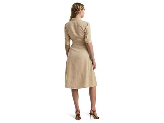 LAUREN Ralph Lauren Petite Tie-Front Linen Shirtdress (Explorer Sand) Women's Dress Product Image