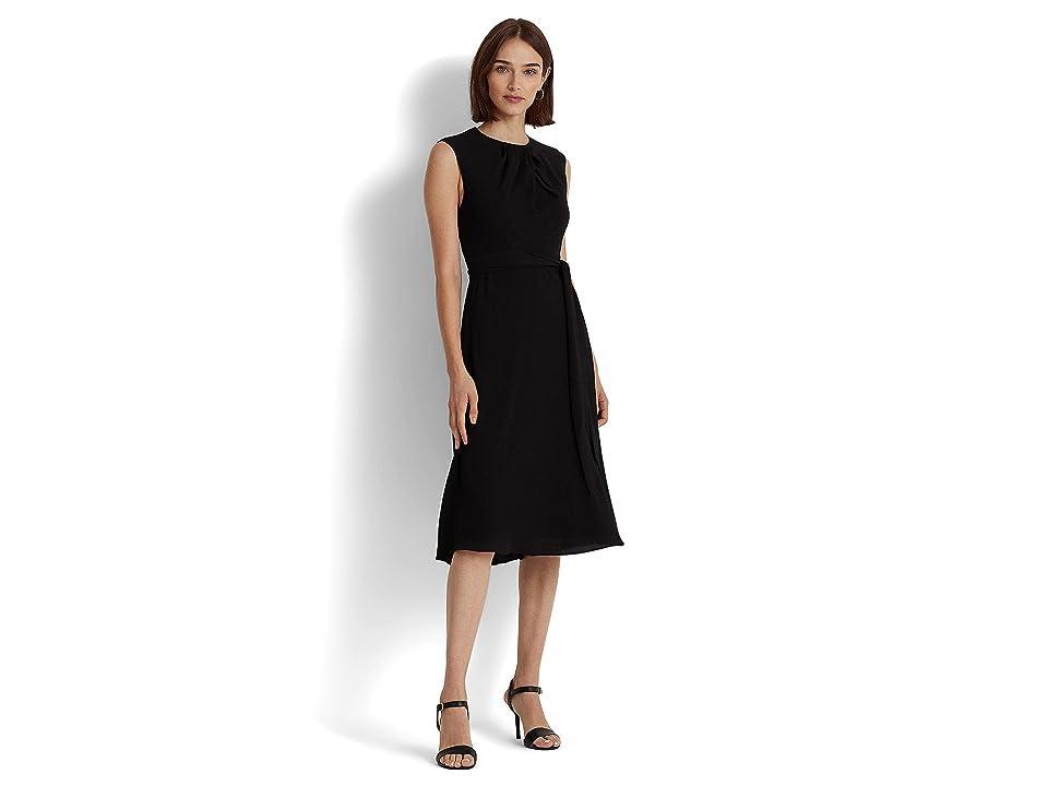 LAUREN Ralph Lauren Bubble Crepe Cap Sleeve Dress (Black) Women's Dress Product Image