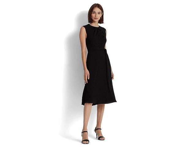 LAUREN Ralph Lauren Bubble Crepe Cap Sleeve Dress (Black) Women's Dress Product Image