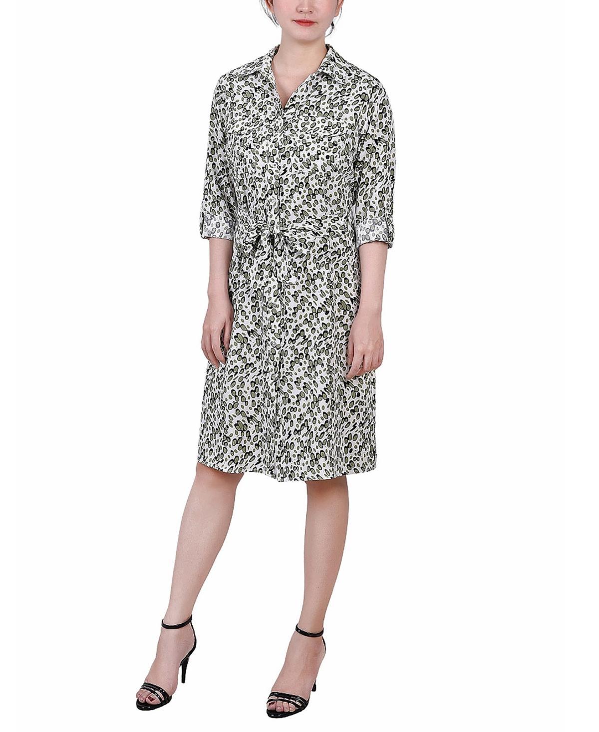 Womens 3/4 Sleeve Roll Tab Shirtdress with Belt Product Image