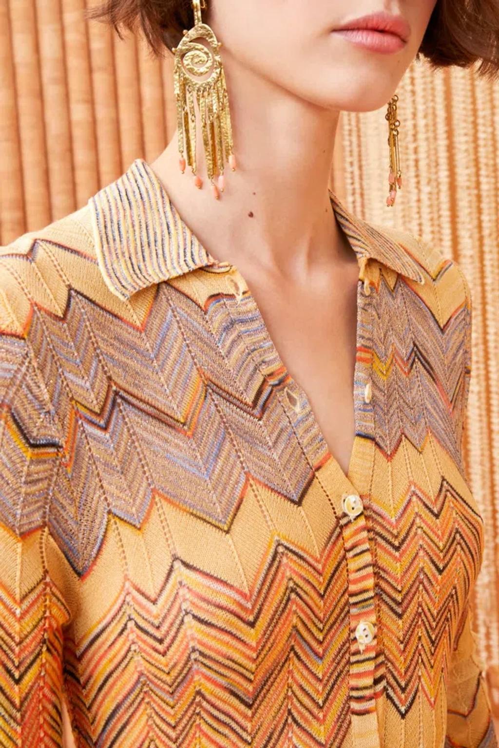 Mariela Multicolor Chevron Long Button-front Shirt Dress In Mystic Product Image