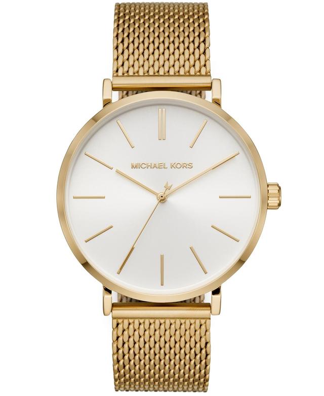 Michael Kors Mens Auden Quartz Three-Hand Gold-Tone Mesh Watch 42mm Product Image