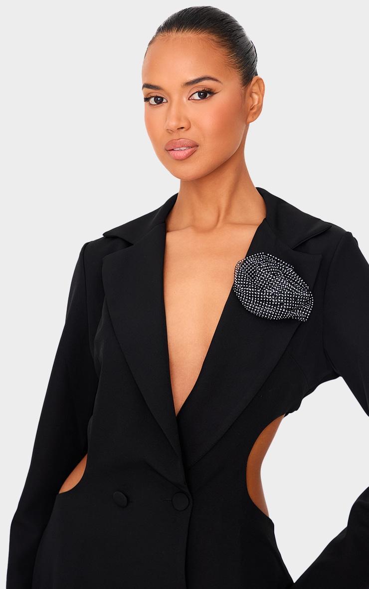 Black Woven Diamante Rose Cut Out Blazer Dress Product Image