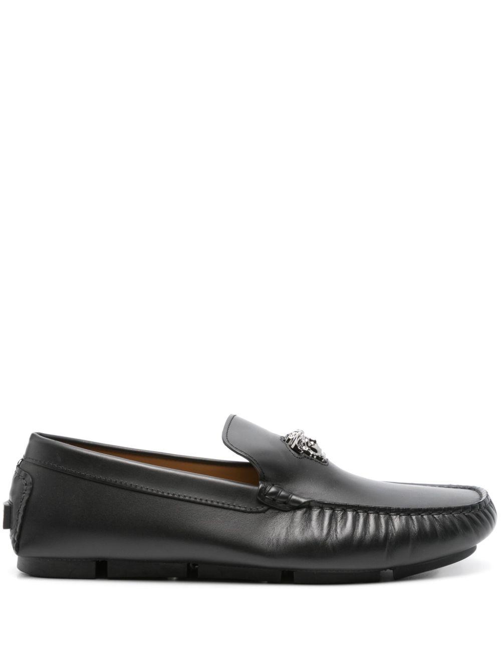 VERSACE Medusa Head-plaque Leather Loafers In Black Product Image