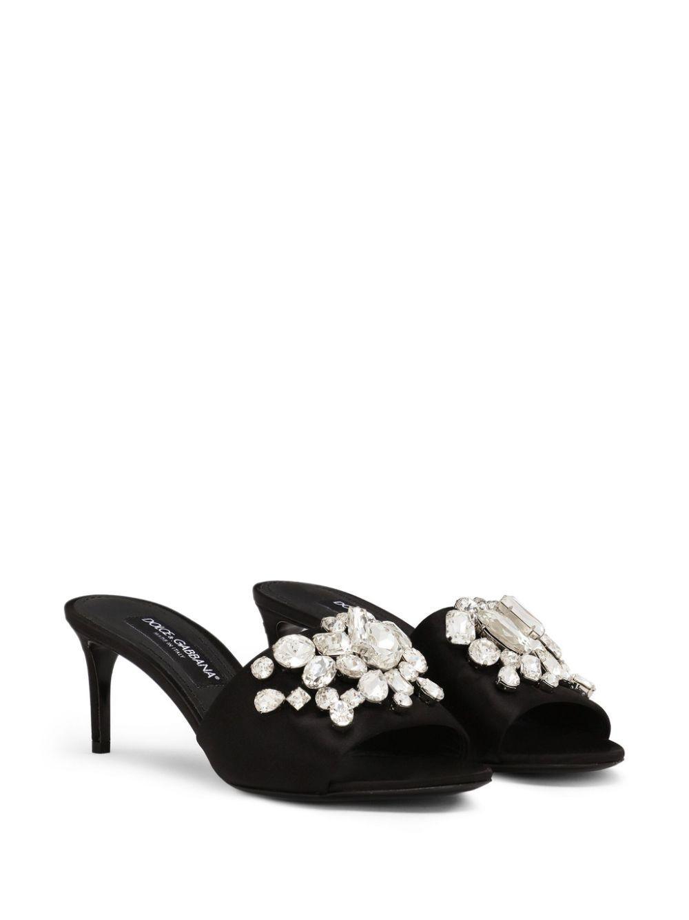 DOLCE & GABBANA Satin Mules With Embroidery In Black Product Image