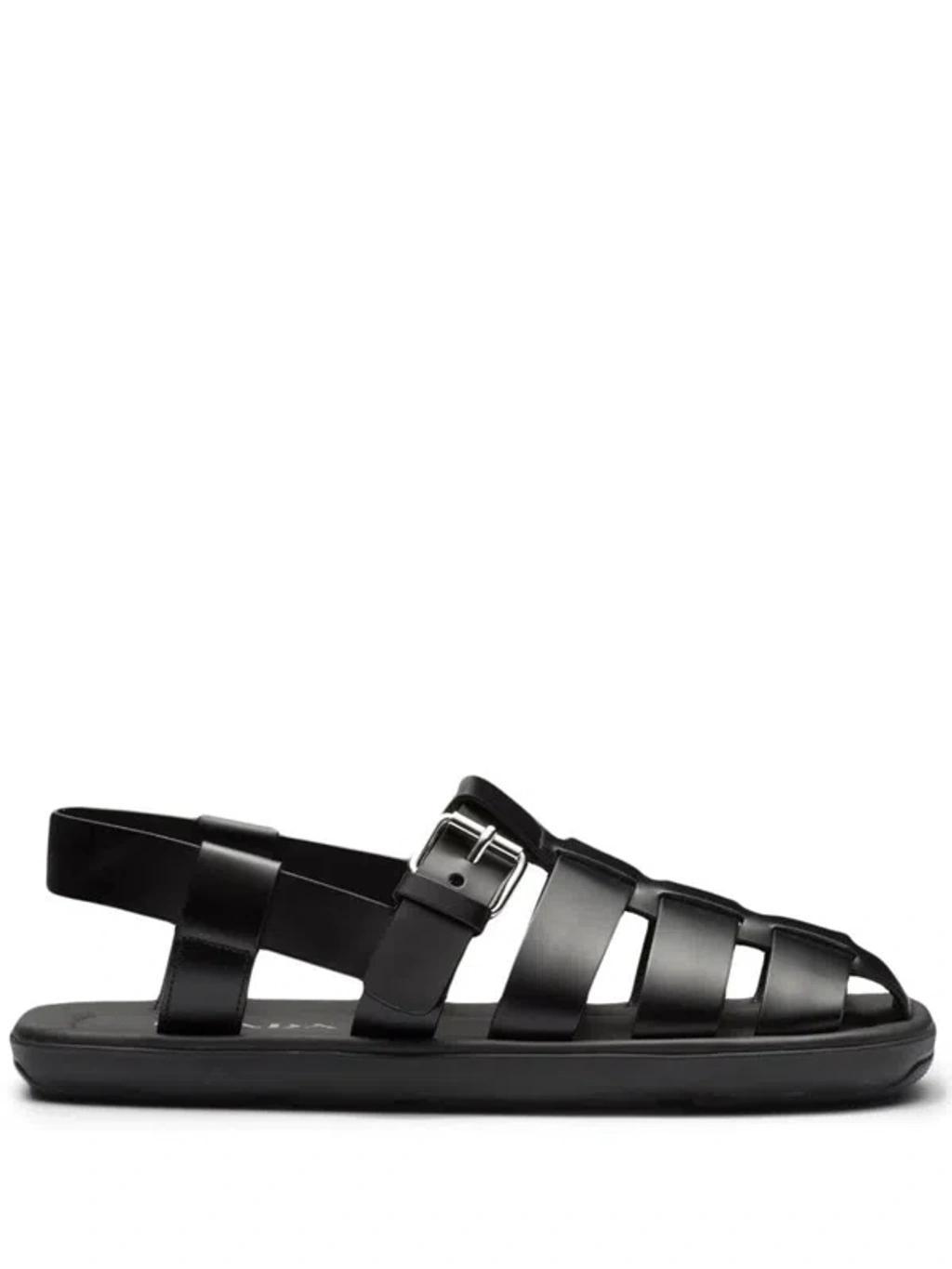 PRADA Interwoven Straps Flat Sandals In Nero Product Image