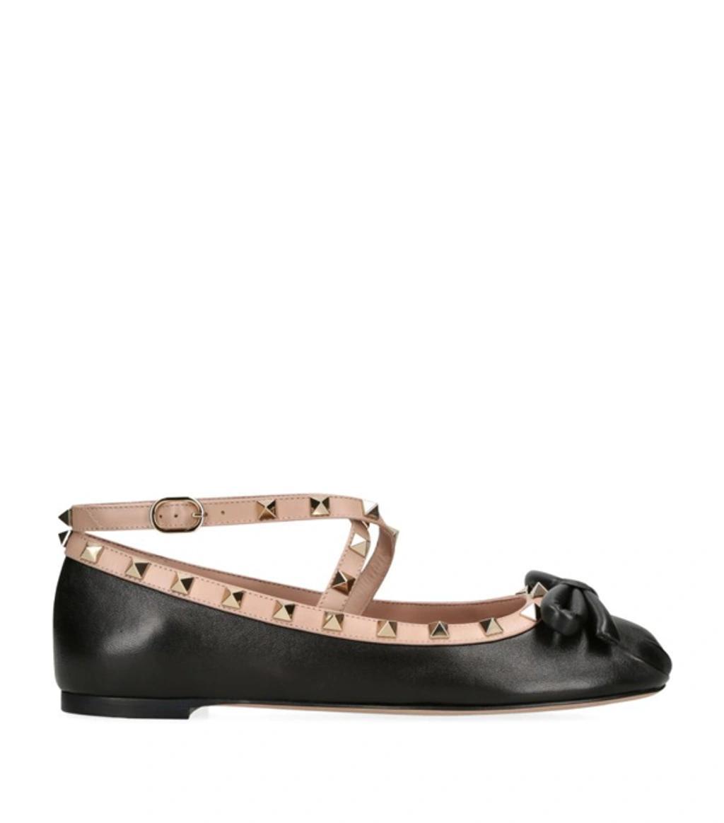 Leather Rockstud Ballet Flats In Black Product Image