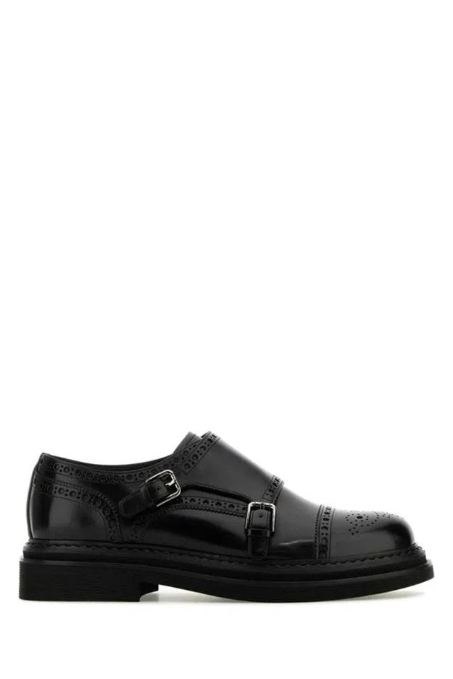 Black Leather Monk Strap Shoes Product Image