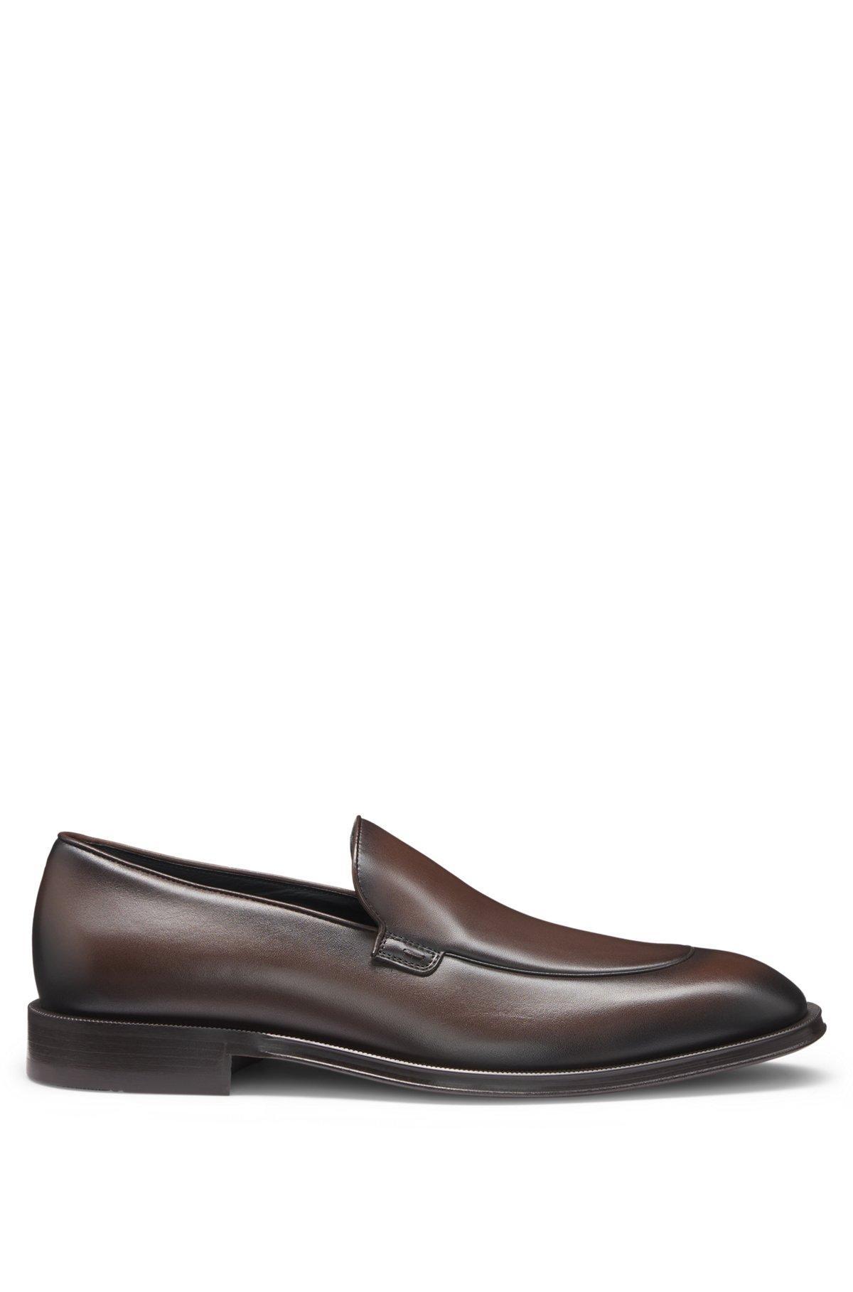 BOSS - Leather loafers with apron toe - Dark Brown Product Image