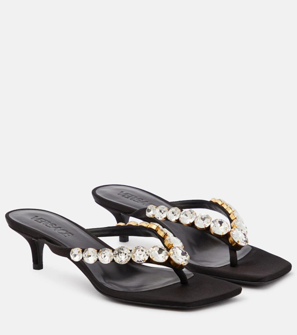 45mm Embellished Satin Sandals In Black Product Image