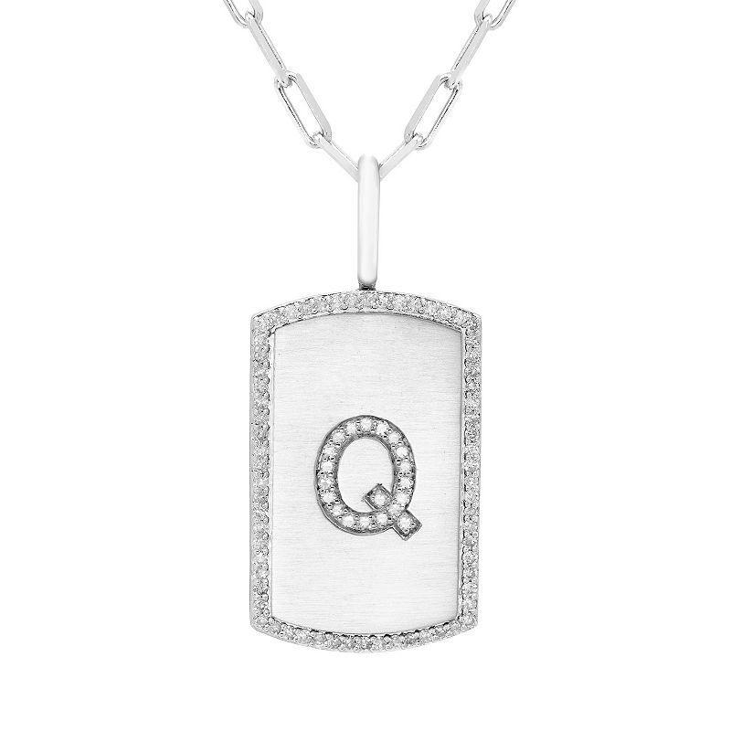 Its Personal Initial Sterling Silver & 1/4 Carat T.W. Diamond Dog Tag Necklace, Womens White Product Image