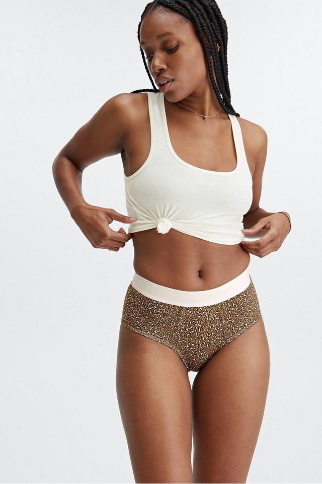 Fabletics 24-7 High-Waisted Brief Womens Dark Bronze Leopard Spot Size L Product Image