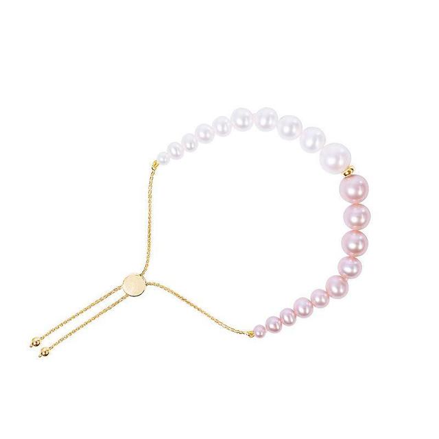 Jewelmak 14k Gold White & Pink Freshwater Cultured Pearl Graduated Adjustable Bracelet, Womens Product Image