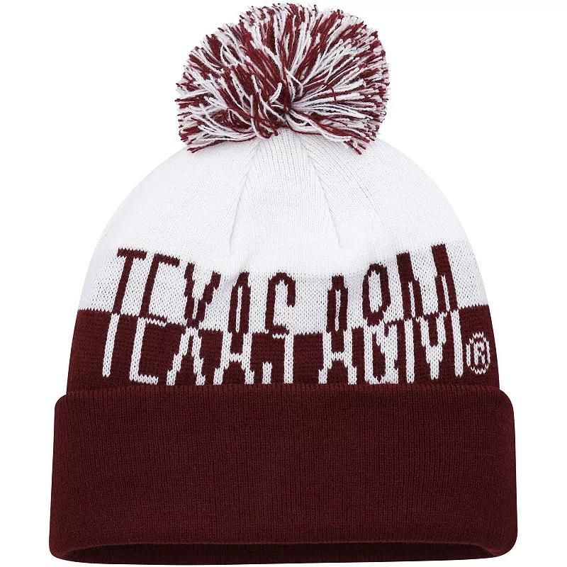 Mens adidas Maroon/White Texas A&M Aggies Colorblock Cuffed Knit Hat with Pom Product Image