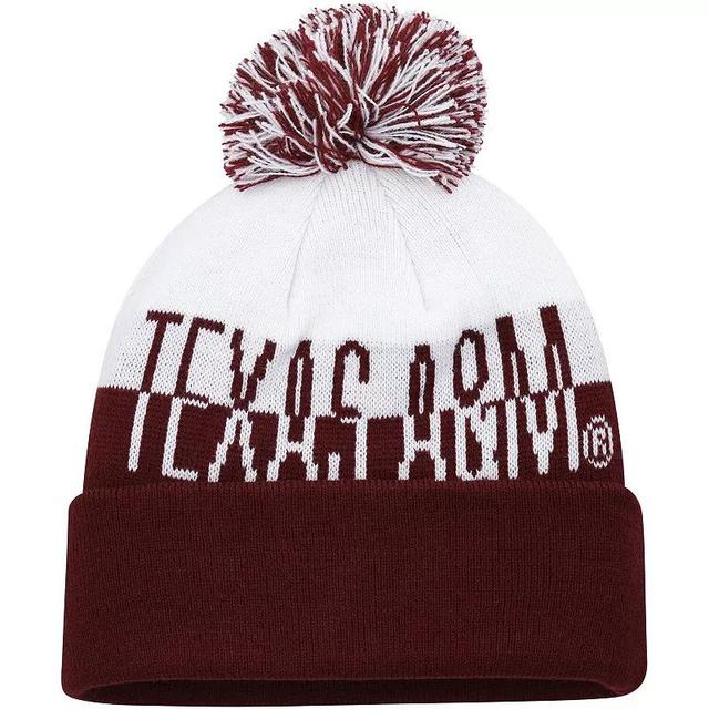 Mens adidas Maroon/White Texas A&M Aggies Colorblock Cuffed Knit Hat with Pom Product Image