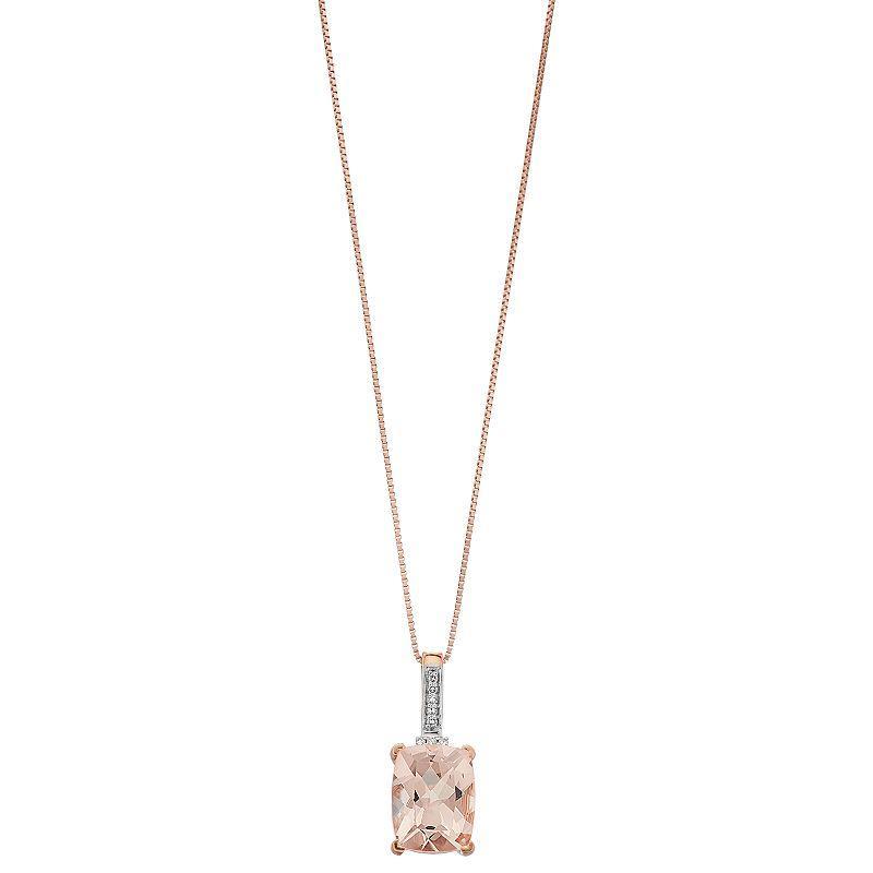 Gemminded 10k Rose Gold Morganite & Diamond Accent Pendant Necklace, Womens Pink Product Image